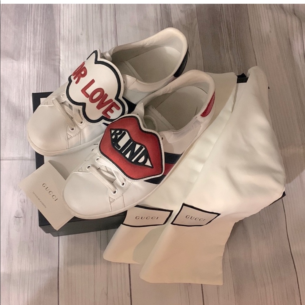 ❤️🤍❤️🤍💯 % authentic GG Blind For Love Sneakers Size 10 for women size 7 men ,